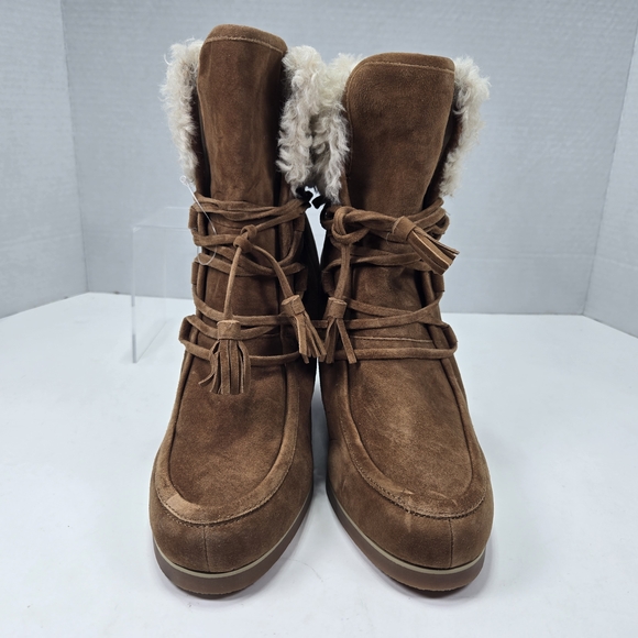 CECELIA NEW YORK North Star Chestnut Suede Leather Faux Fur Wedge Boots Size 8.5 - Picture 4 of 11